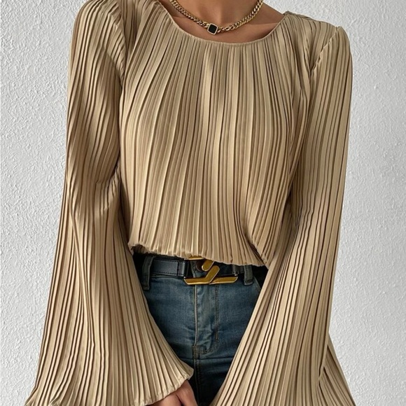 SHEIN Privé Solid Pleated Bell Sleeve
Blouse - Picture 3 of 8